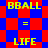 A static pixel art image with red and blue checkered backgrounds, yellow text reading BBALL, LIFE, and equal signs arranged in a pattern