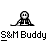 Animated contact sheet of 18 pixel art frames showing a stick figure buddy icon with various poses and text bubbles, arranged in a 5x4 grid on gray background.