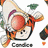Pixelated cartoon character with red nose, white hat, and orange hair; show slight head movement