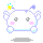 A 3x3 contact sheet of a pixel art animated icon featuring a white cloud-like character with pink cheeks, blue accents, and yellow stars on its head across eight sampled frames showing different expressions and poses.