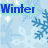 Pixelated winter-themed icon with blue snowflakes on light blue background, featuring text elements and a heart symbol.