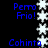 Blue pixelated text and white snowflakes on black background, with repeated phrases "Perro Frio!" and "Cohinta" in vertical