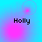 Pixelated text 'Holly' appears in four quadrants of a blue-pink gradient background with shifting pink circular glows.