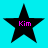 Four black star-shaped icons with pink text "Kim" on a cyan background, each star has a different pixelated appearance.
