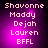 Pixelated text list on purple gradient background with subtle light effects, showing names and acronym in white block letters.