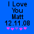 Blue background displays black text "I Love You Matt 12.11.08" with five pink asterisks below, showing animation where the third asterisk shifts from purple to pink.