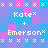 Pixelated of blue, purple, and pink squares with repeated white text 'Kate + Emerson' in a retro digital style