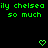 Green pixelated text 'ily chelsea so much' repeats across black background with heart and arrow symbols, partially overlaid by gray rectangle.