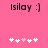 Pink background with black text 'Isilay :]' and five white/pink pixelated heart icons below, two versions showing animation changes.