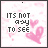 pixelated icons with pink hearts on a white background, each displaying the text "ITS NOT EASY TO SEE" in black and red lettering