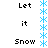 Animated pixel art displays alternating text and blue snowflake symbols in a vertical sequence on white background.