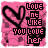 Pink background with heart outline and text 'LOVE ME LIKE YOU LOVE HER' in pixelated font, showing animation changes across frames.