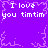 Purple background with white pixelated text reading "I love you timtim" repeated four times, surrounded by light purple pixelated snowflake-like patterns.