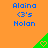 Orange background with blue text reading "Alaina 3's Nolan" above green triangular icons containing pixelated hearts.