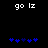 Black background with white 'go lz' text at top and blue star-like shapes below, two identical frames side-by-side.
