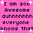 Pixelated text on bright pink background with white sparkles, repeating 'I am soo Awesome duhhhhhhh everyone knows that' in two