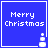 Blue square icon with white text 'Merry Christmas' and a small white snowman graphic in the bottom-right corner.