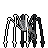 Pixel art of a skeletal figure with multiple limbs, gray torso, and black-and-white checkered bones against light gray background.