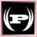 Black square icon with white 'P' and curved lines resembling sound waves or laurel wreath on black background.