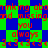Red text repeats 'thinking about missing you always' over a blue and green checkered background with diamond shapes.