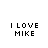 pixelated text icons showing "I LOVE MIKE" with varying red and black lettering, some featuring small pink hearts above the text