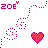 Pixel art icon with red text '20E', a dotted line, and two hearts on white background.