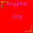 Red background with repeating purple text 'Joy' and pink text 'Krystal', each paired with a yellow star icon that changes from static to animated.
