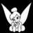 Pixelated white figure with large wings and a rounded head against black background, rendered in low-resolution monochrome style.