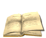 Animated sequence of an open book with aged pages flipping through multiple states from left to right.
