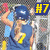 Animated icon shows a woman in a blue jersey with number 7, a blue helmet, and a baseball bat, next to a black car and a Steelers logo with red, yellow, and blue diamonds.