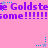 Pixelated text repeats 'Goldste' and 'some' with blue stars on a pink background, featuring blue dotted lines and star animations.