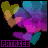 Pixelated icon with purple and blue gradient background, green-brown shape at top left, pink text "PATRICE" below, animated sparkles on right side.