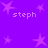 Purple background with multiple pink stars and repeated white text 'steph' in pixelated font.