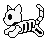 Four pixel-art cat poses on gray background: top-left crouching, top-right walking, bottom-left sitting, bottom-right standing.