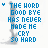 Blue pixelated text reads "THE WORD GOOD BYE HAS NEVER MADE ME CRY SO HARD" with a small blue arrow on the left, over a faint gray figure of a person walking away.