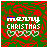 Green background with red noise pattern, white Olympic rings at bottom, blue 'MERRY CHRISTMAS' text above rings.