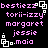Pixelated text list with pink names and white square icons on black background, arranged in two across four