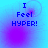 Four identical display blue text "I Feel HYPER!" on a gradient background with shifting purple circular patterns