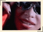 Animated sequence showing a person in sunglasses with mouth open, transitioning to a side profile with mouth closed, then to a full-body shot under an umbrella.