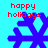 Four pixelated blue snowflakes on cyan background with red 'happy holidays' text above each, showing animation changes in snowflake shapes.