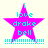 A pink star-shaped icon with cyan text reading "i love drake bell" and cyan dotted lines below, displayed in four variations with differing star shapes and line counts.