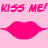 A 48x48 pixel animated buddy icon featuring pink lips and "KISS ME!" text on a light pink background, displayed as a contact sheet with three visible frames showing mouth animation states.
