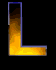 Animated L-shaped icon with gradient fill transitioning from dark brown to bright yellow-orange, outlined in blue on black background.