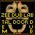 Pixelated cartoon head with beige skin, black eyes, and yellow text overlays reading "ZEE DUB LAB" and "TAL DOOR D" on a black background.