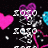 Pixelated heart-themed animation with pink, purple, and cyan hearts floating over a black background with white text fragments.