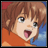 Pixelated anime-style character with brown hair and orange clothing, mouth open in a shout, next to black background with white text.