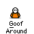 Animated contact sheet of a pixel art character in orange shirt performing various actions with text "Goof Around" and speech bubbles across frames.