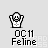 Pixelated character with raised arms in multiple poses, labeled 'OC 11 Feline' beneath each frame.