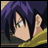 Pixelated anime-style character with purple hair and green eyes, wearing a yellow garment, next to text reading "Anime IM" and "com" on black background.