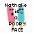 Pixelated image of two popsicle-shaped characters with faces, one pink and one blue, holding wooden sticks beneath text reading 'Nathalie is a Poopy Face' in blocky black letters.